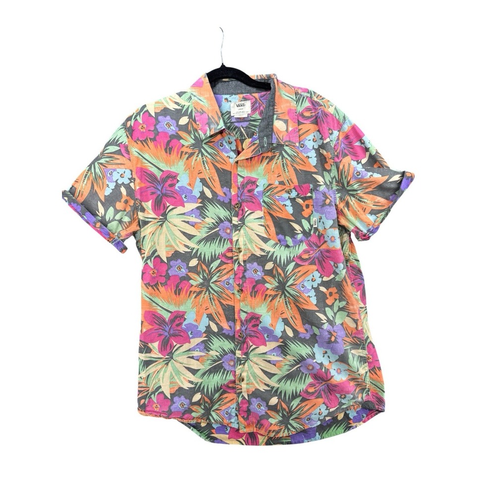 Vans Large Mens Tropical Floral Hawaiian Shirt Button Up Short Sleeve Multicolor